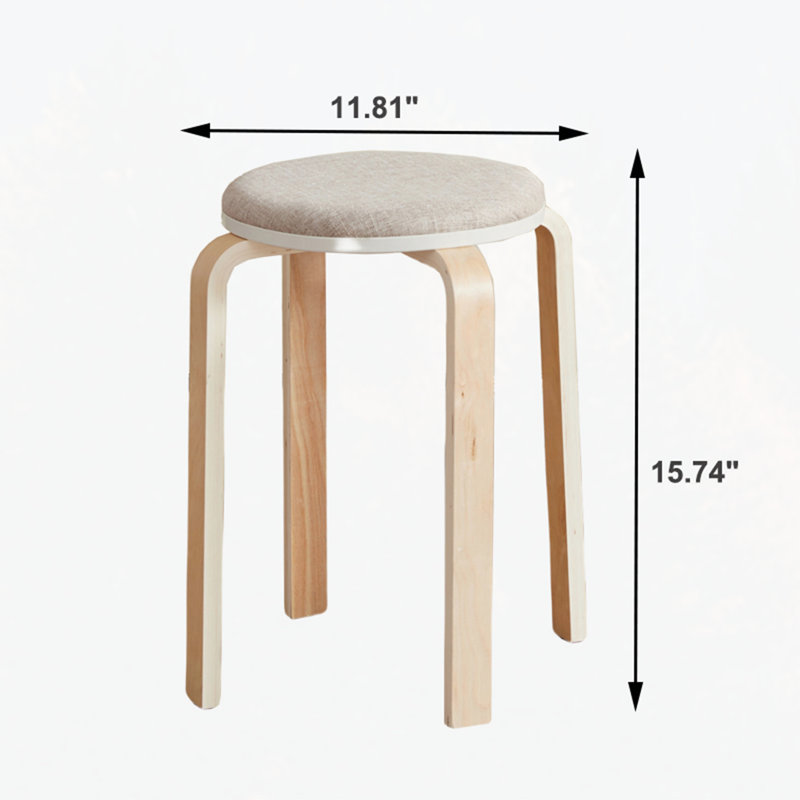 Set Of 4 Stackable Stools, Stackable Bentwood Stools, Round Backless Chairs For Dining Room, Kitchen, Classroom, Light Gray