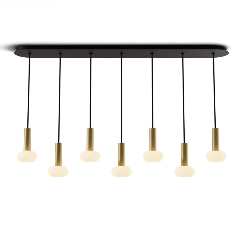 Combi luminaire suspendu linéaire 7 po avec auvent blanc mat, boule de verre 6 po, Laiton