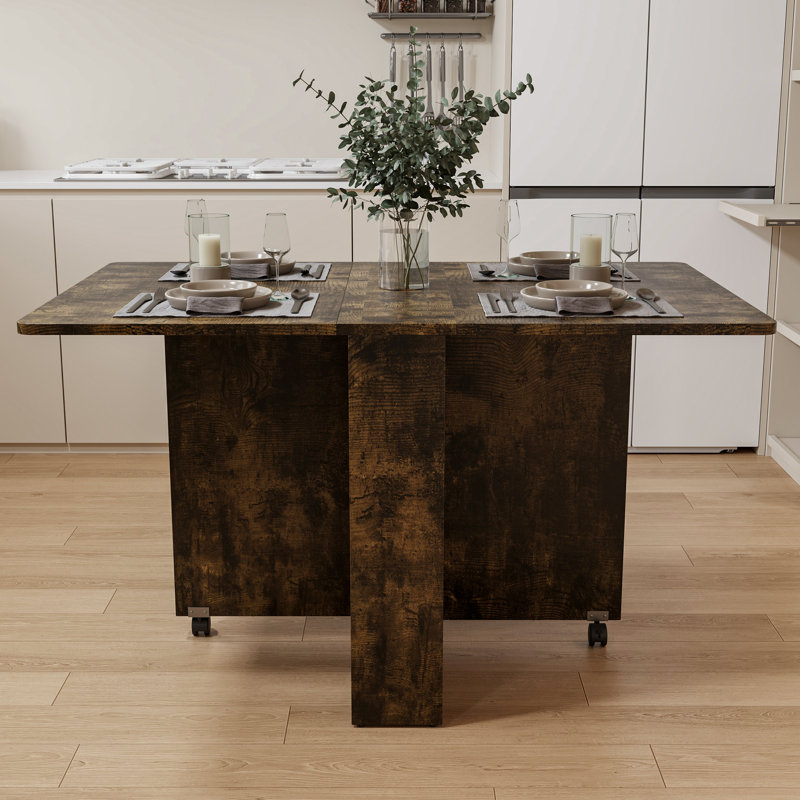 Table pliante brune de 50,46 pouces - Améliore votre espace de vie, avec fonction de frein Table pliable universelle à roues, idéale pour les réunions de famille
