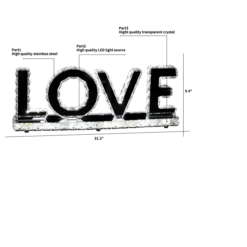 House of Hampton® Inc Crystal 24" Love Sign With Two Colors Led Table Decor