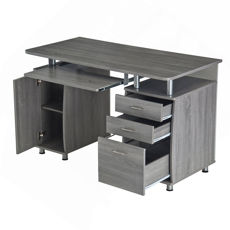 Bureau d'ordinateur complet avec rangement, gris, Gris