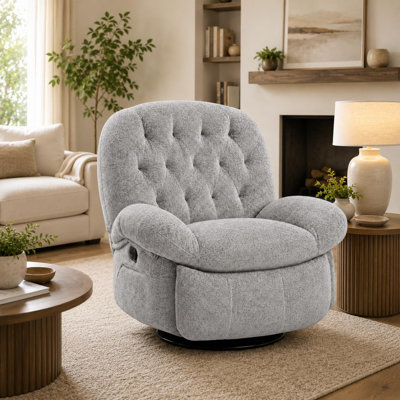 Gray Chenille Swivel Rocker Recliner, 360° Rotating Glider Chair with Side Pocket & Footrest, 135° Recline for Nursery & Living Room by Ebern Designs