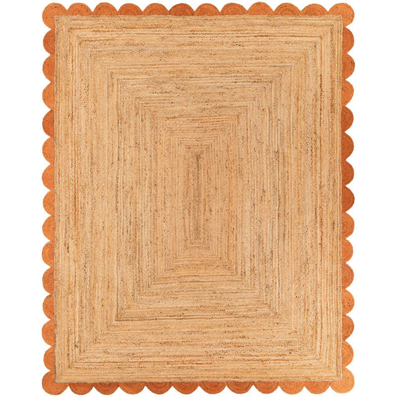 Tapis contemporain de couleur naturelle et terre cuite, Rectangulaire 8 pi x 10 pi