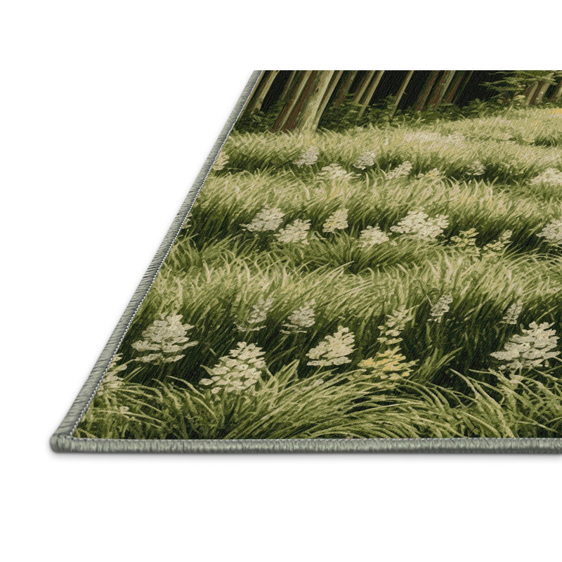 Machine Washable Nature Green Area Rug, Rectangle 5' x 7'