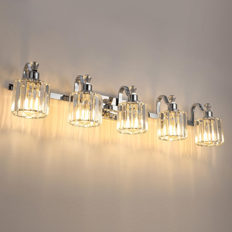 Luminaire de meuble-lavabo moderne en cristal 5 lumières, Argent