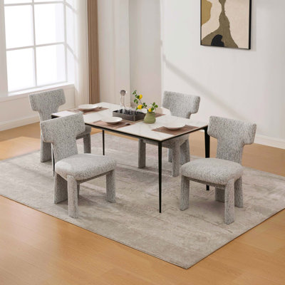 22, 05" Wide Modern Upholstered Chenille Dining Chair Set of 4 with Rubberwood Legs, Armless Curved Back Accent Chairs
