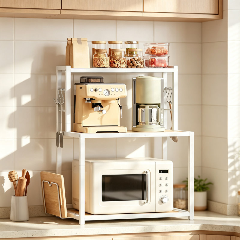 3-Tier Microwave Shelf, White and Natural
