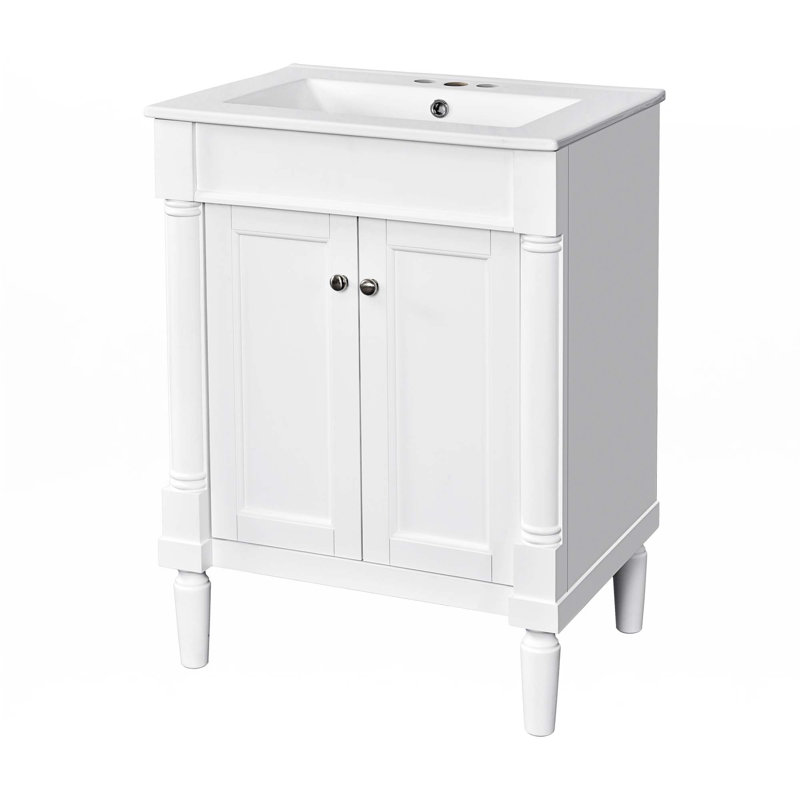 Meuble-lavabo 24 po avec lavabo supérieur, Argent argent, Blanc