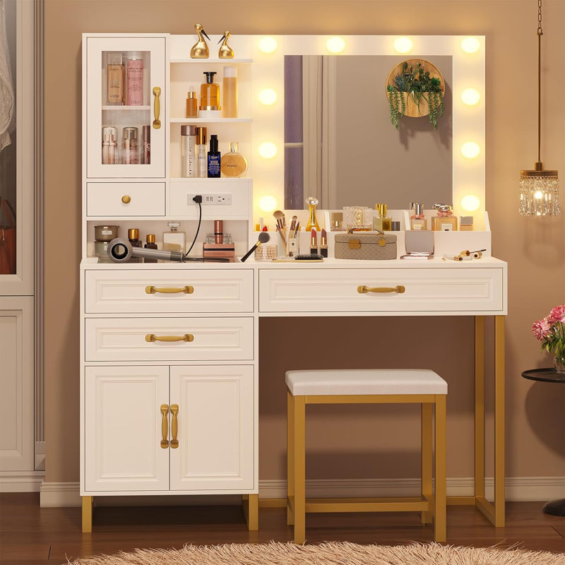 Yosefa Vanity, White/Gold