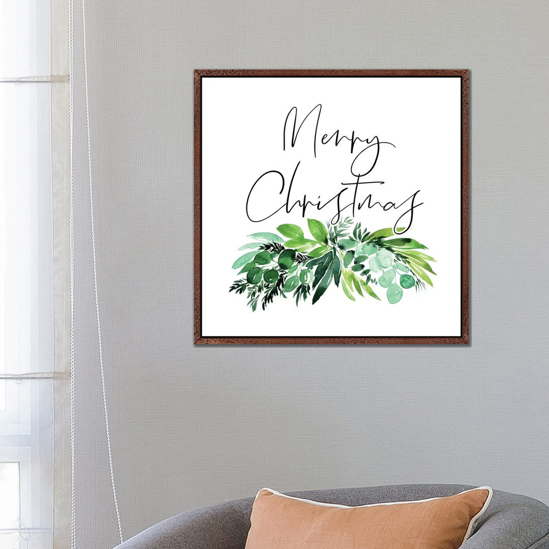 Greenery Frohe Weihnachten von Blursbyai - Galerie- Giclée auf Leinwand