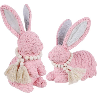 Ensemble de 2 figurines de lapin de Pâques tissées, décor de Pâques rustique pour centre de table