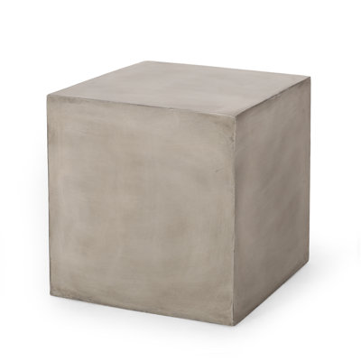 Modern Cube Outdoor Side Table - 22" Light Grey Magnesium Oxide Accent Table for Patio and Deck