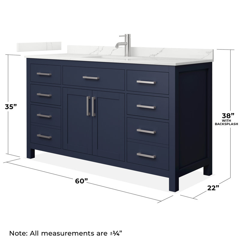Beckett 60" Freestanding Single Bathroom Vanity with Quartz Top, Brushed Nickel, Giotto Quartz, Dark Blue