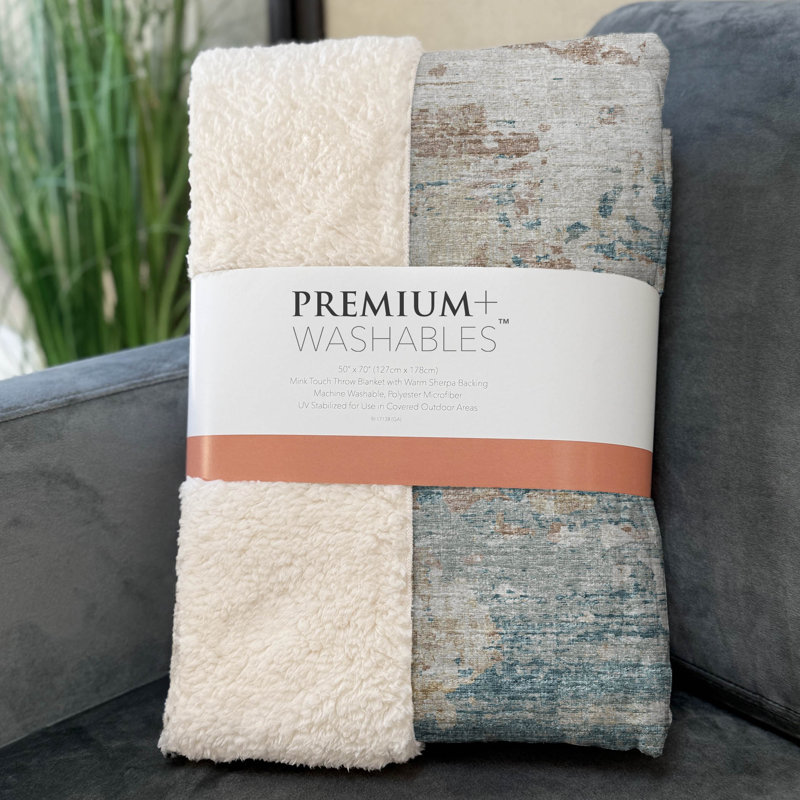Addison Machine Washable Sherpa Soft Abstract Throw Blanket, Teal Abstract