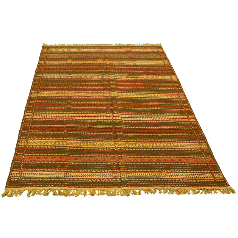 Tapis unique en laine noué à la main vert et jaune nouvel âge Kashkoli 6 pi 7 po x 9 pi 10 po