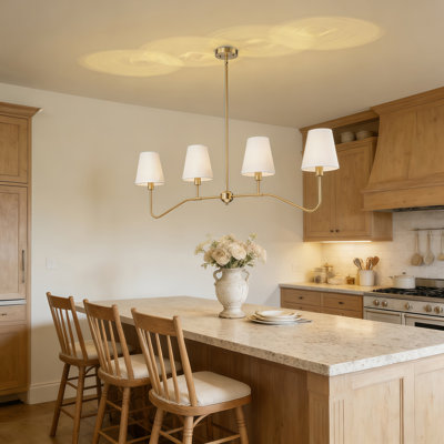 Modern 4-light Linear Chandelier With White Fabric Shades