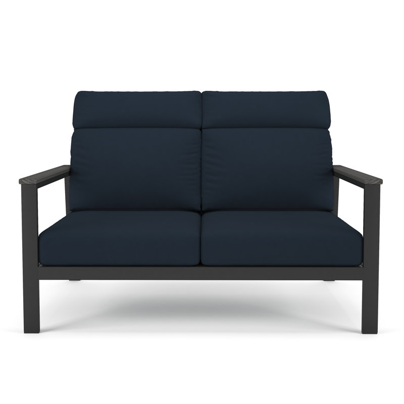 Townsend Metal Outdoor Loveseat With Sunbrella Cushion, Canvas Navy, Gray, Yes