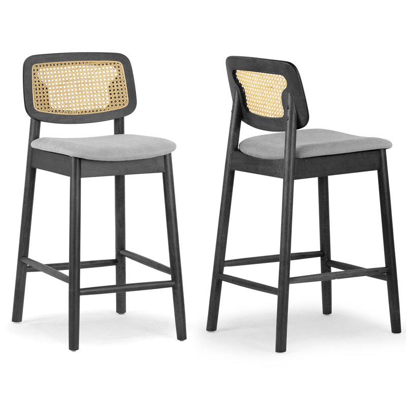 Tabouret de comptoir 26 po Alikee, Black Washed Frame with Grey Seat