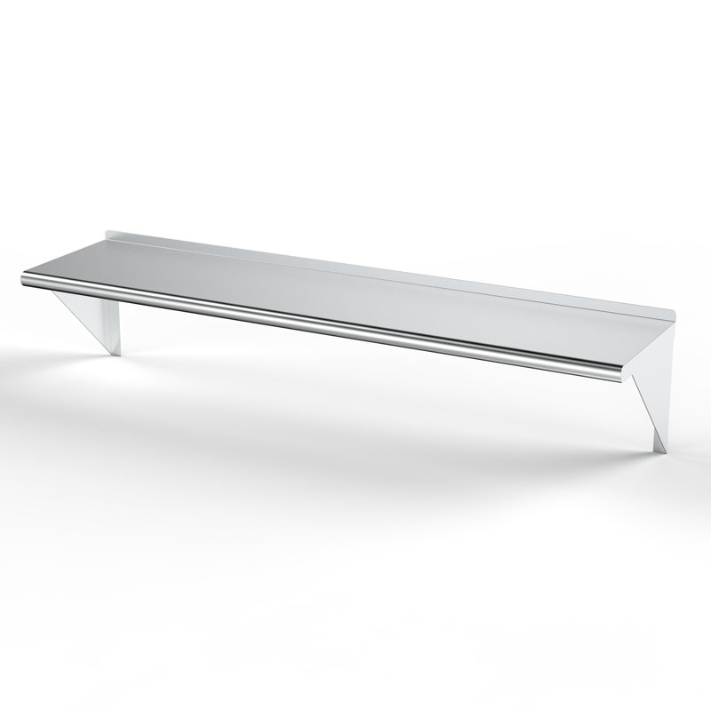 Tablette murale utilitaire en métal., H 15 po x l 60 po x P 16 po, Acier inoxydable