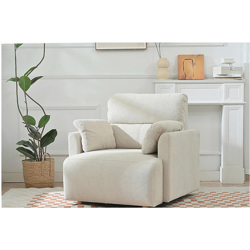 Canapé repose-pieds avec rangement, siège large et large, convenant à un salon de style Mid-Century, Beige/gris