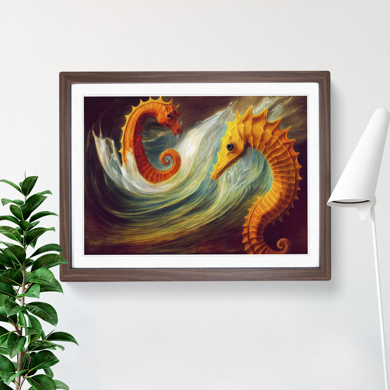 XH1022-7640X Seahorse Painting - Single Picture Frame Painting, 34cm H x 46cm W x 2cm D, Walnut 