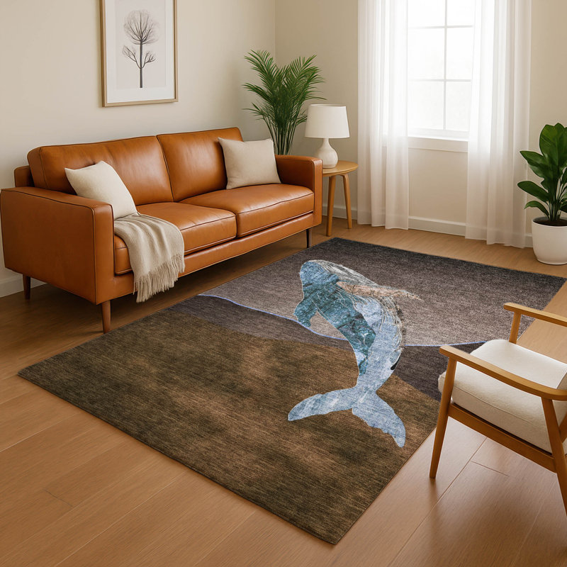 Premium Machine Washable Mayfield AMF2078 Coastal Rug, 9' x 12', Brown