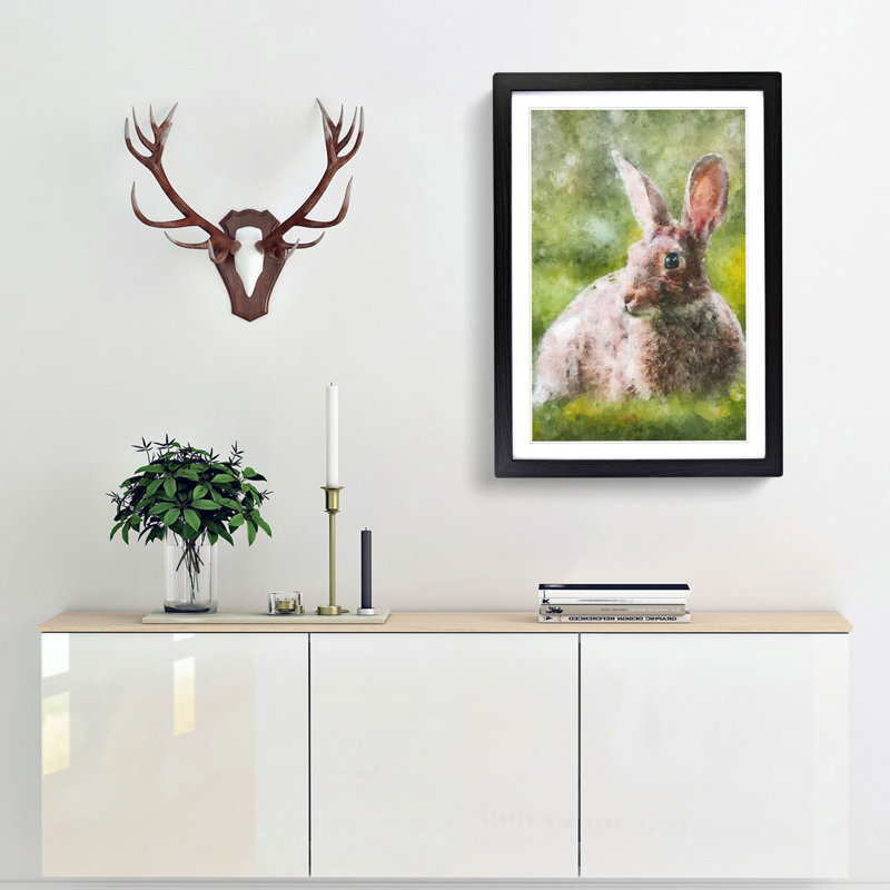 Rabbit In A Green Field - Single Picture Frame Print on MDF, Black Framed, 87cm H x 62cm W x 2cm D