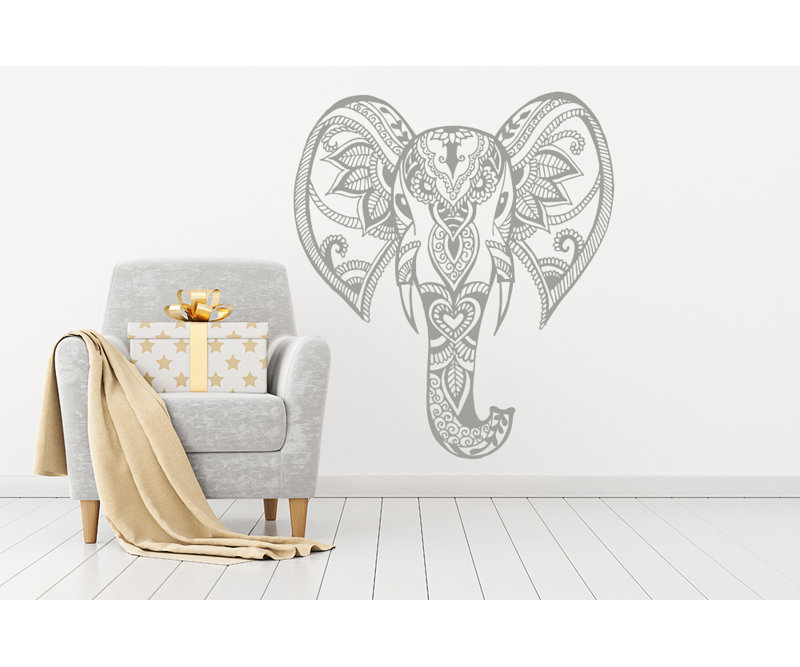 Décalcomanie murale éléphant mehndi Yatton, Argent métallique