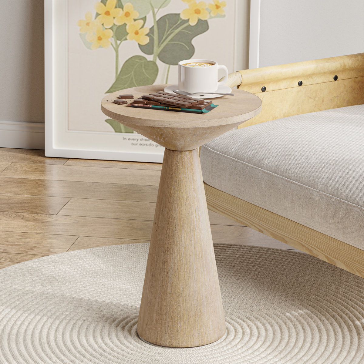 solid wood side table for a warm minimalist apartment