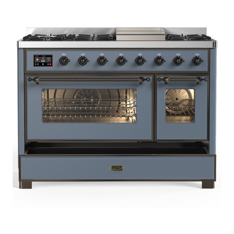 Majestic III Series 48 Inch Dual Fuel Range with 5 Sealed Burners, Griddle, Frenchtop in Matte Graphite (Liquid Propane, Burnished Trim)
