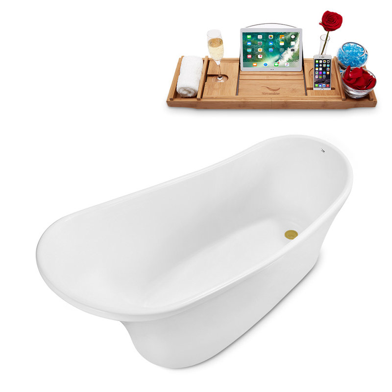 1399.5mm x 680.7mm Soaking Acrylic Bathtub, Brushed Gold