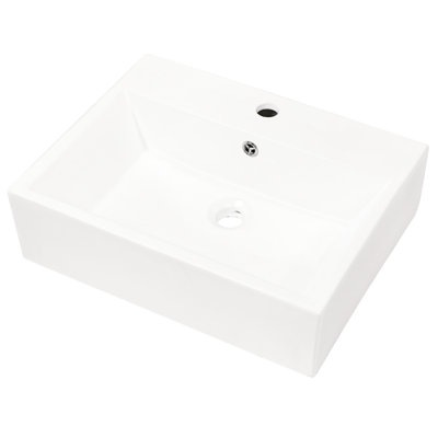 Lavabo de salle de bain rectangulaire en céramique blanche 21 po x 16 po. Style européen élégant avec trou de robinet et trop-plein. Arc magnifique. Élégante et gracieuse. Céramique. Faible absorption d'eau. Résistance aux taches acides. Lisse