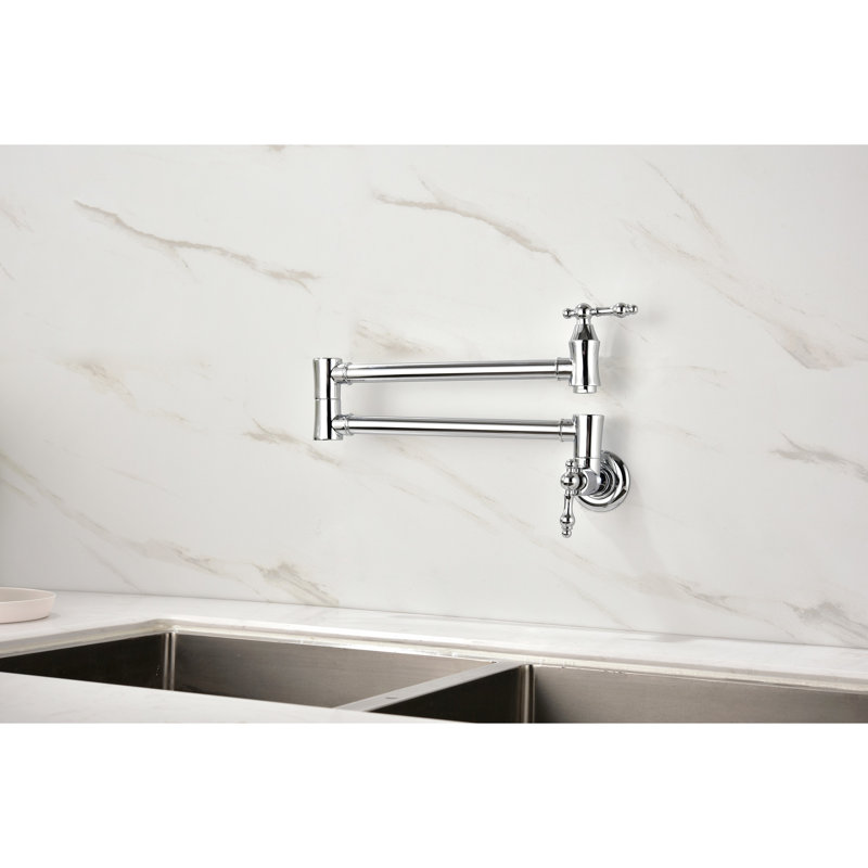 Pot Filler Faucet Wall Mounted - Brass, Arm For Efficient Filling, Double Handles To Control Water Volume Accurately, Surface Easy Filling Operations, Flow Precisely, Corrosion Treatment
