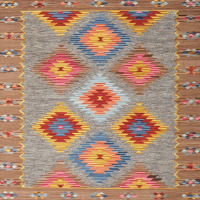 Tapis de zone rouge/jaune/rose contemporaine