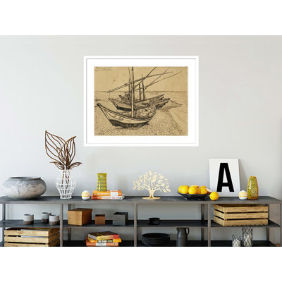 «Bateaux sur la plage à Saintes-Maries-De-La-Mer» par Vincent van Gogh, impression giclée encadrée