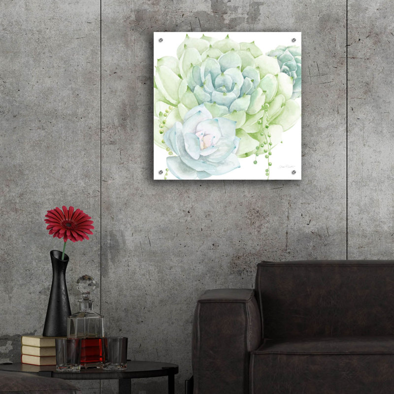 «Soft Succulents A» par Jean Plout, art mural en verre acrylique, H 24 po x l 24 po x P 0,2 po