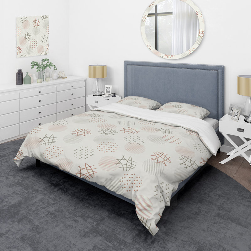 Cream Circle Dots - Abstract Duvet Cover Set - Microfiber Polyester