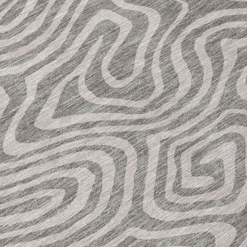 Taupe Rectangular Washable Non-Slip Synthetic Rug