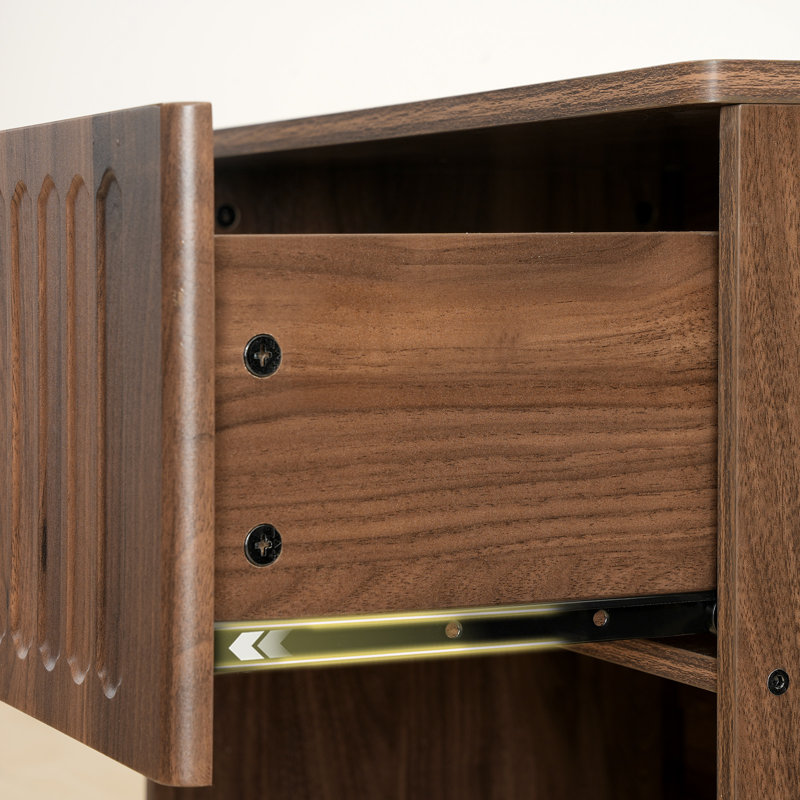 22.8''W 1-Drawer Nightstand with Open Cubby,Fluted Nightstand With Storage