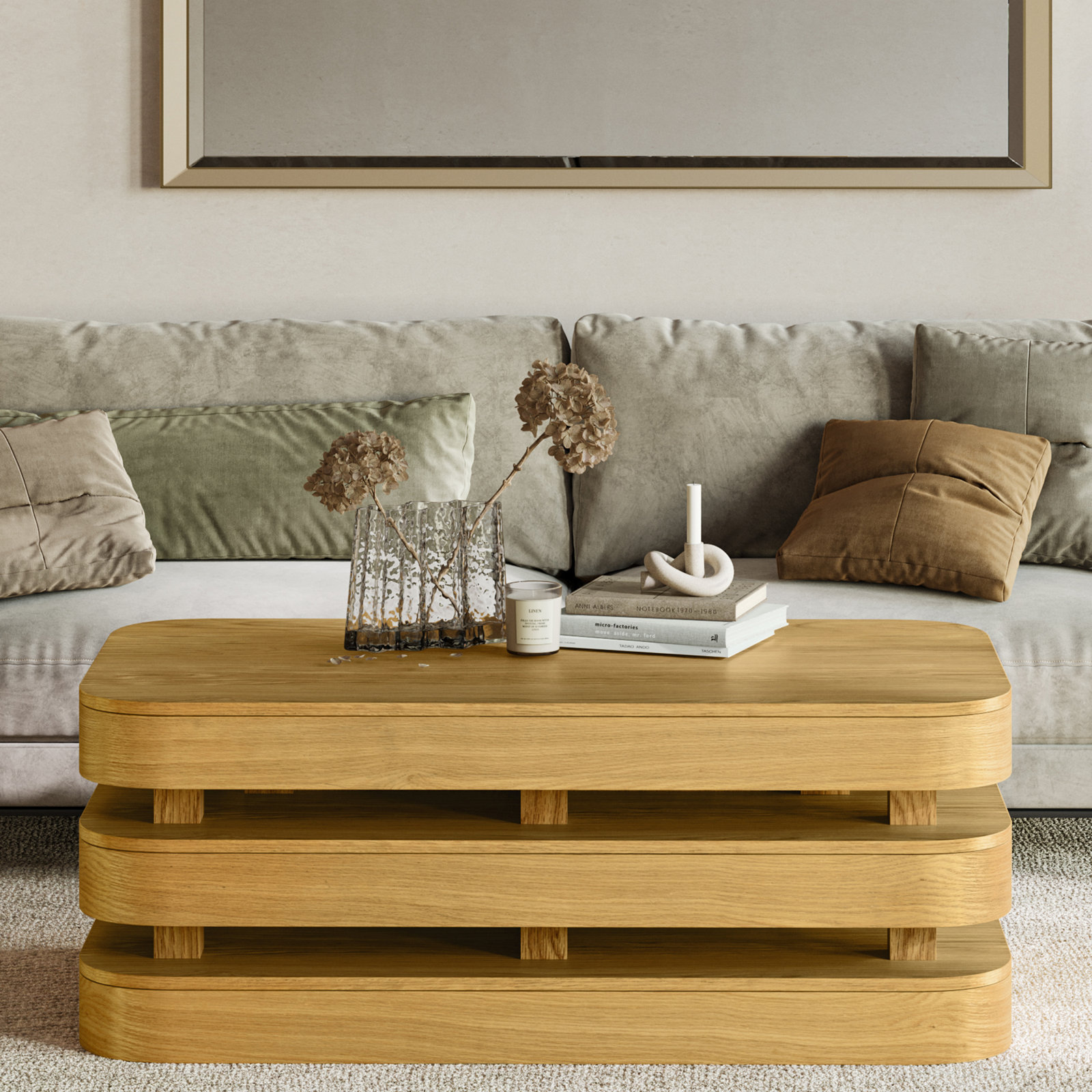 Marta Single Coffee Table, Oak Wood
