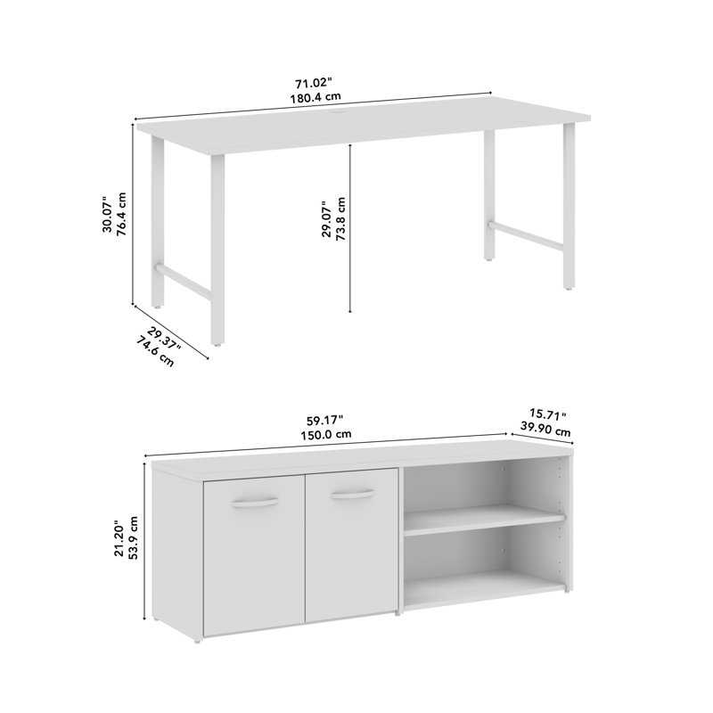 Bush Business Furniture Hustle 72W X 30D Computer Desk And Low Storage Cabinet With Doors & Shelves, Gray
