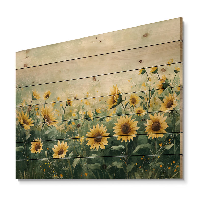 Été tournesol pré au Canada - décoration murale en bois de tournesols - sur bois de pin naturel