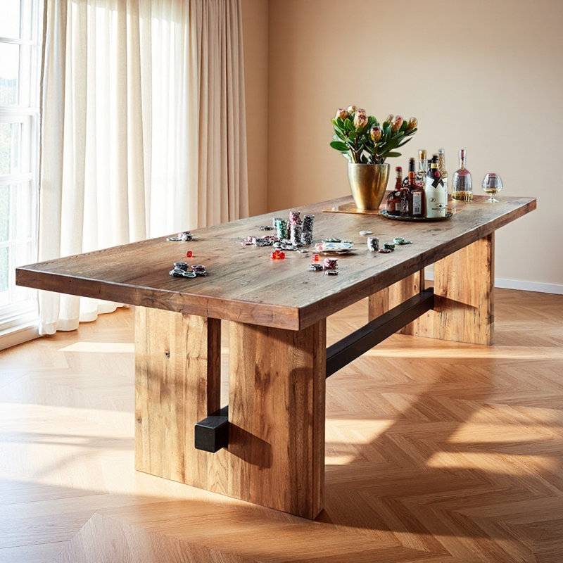 Table de salle à manger rectangulaire en bois massif de style moderne de couleur bois naturel