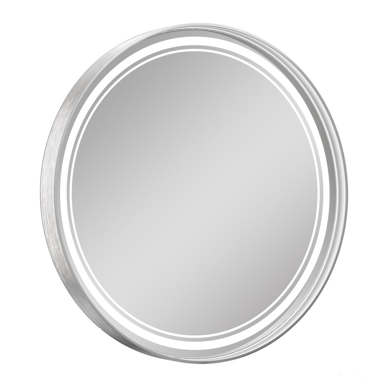 Jelline Metal Round Mirror, 30" x 30", Brushed Silver
