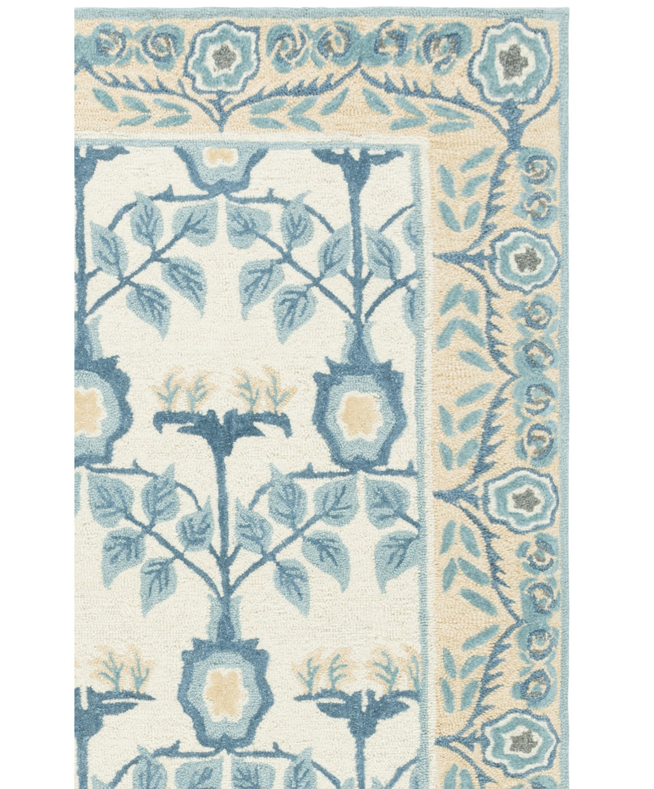 Ivory Blue Hand-Tufted Floral Wool Rug, Rectangle 8' x 10'