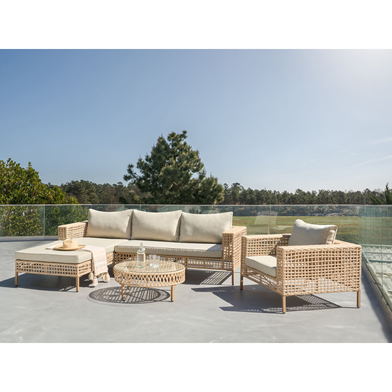 Garden Lounge Set with Table 4 Seater CALASETTA PE Rattan Beige, Right Hand Facing