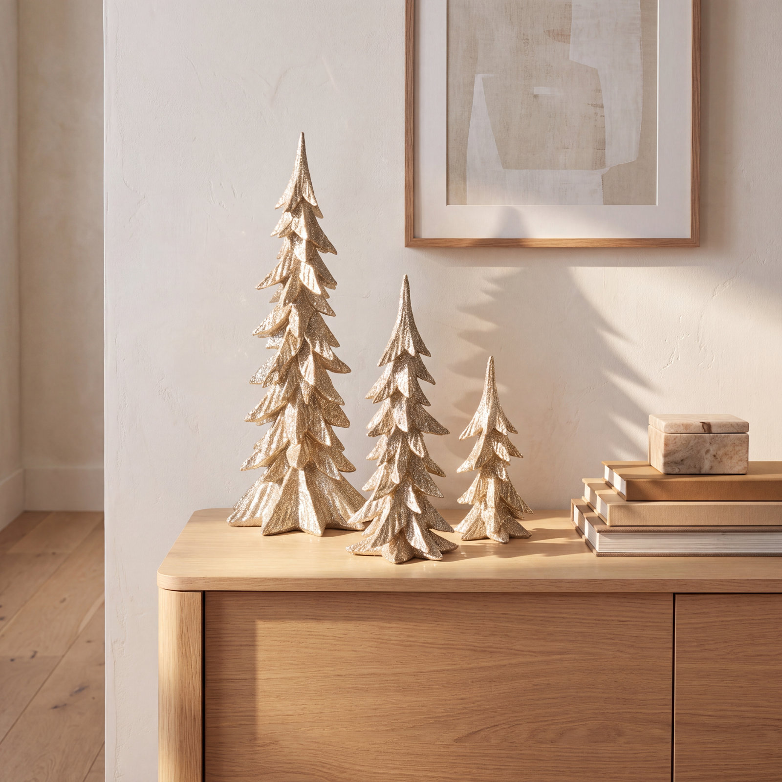 3-Piece Resin Tabletop Tree Set, Gold