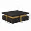 Table basse carrée avec 4 tiroirs et accents dorés - noir, 43,3 po