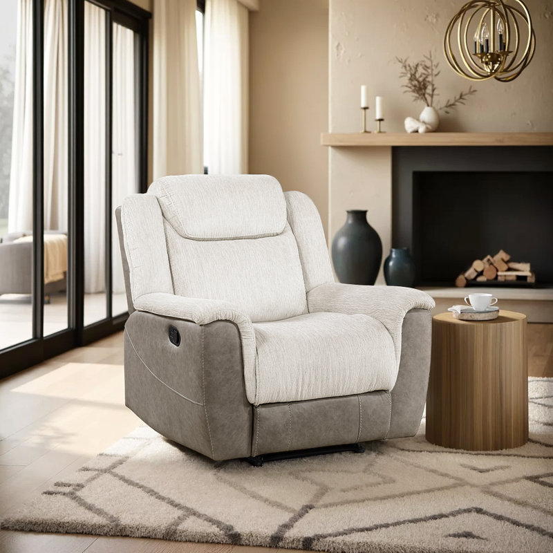 Walden 40" Modern & Contemporary Chenille and Polished Microfiber Reclining Chair with Two-Tone Upholstery, Pocket Coil Seating & Durable Support