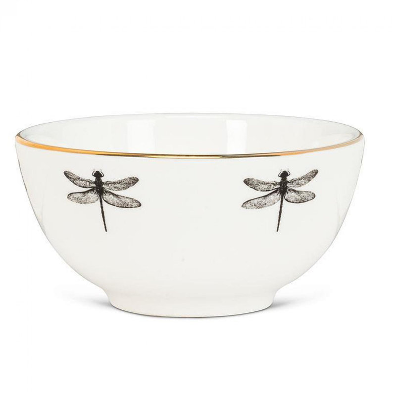 Dragonfly With Gold Rim Bowl